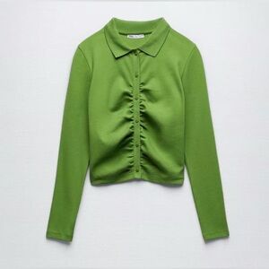 Zara Ribbed Ruched Button-Up ~ Small